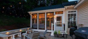 Decorative deck with a 3-season sunroom